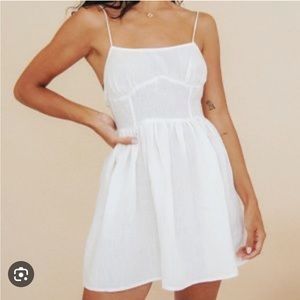 VRG GRL Runaway Linen Mini Dress // Cream